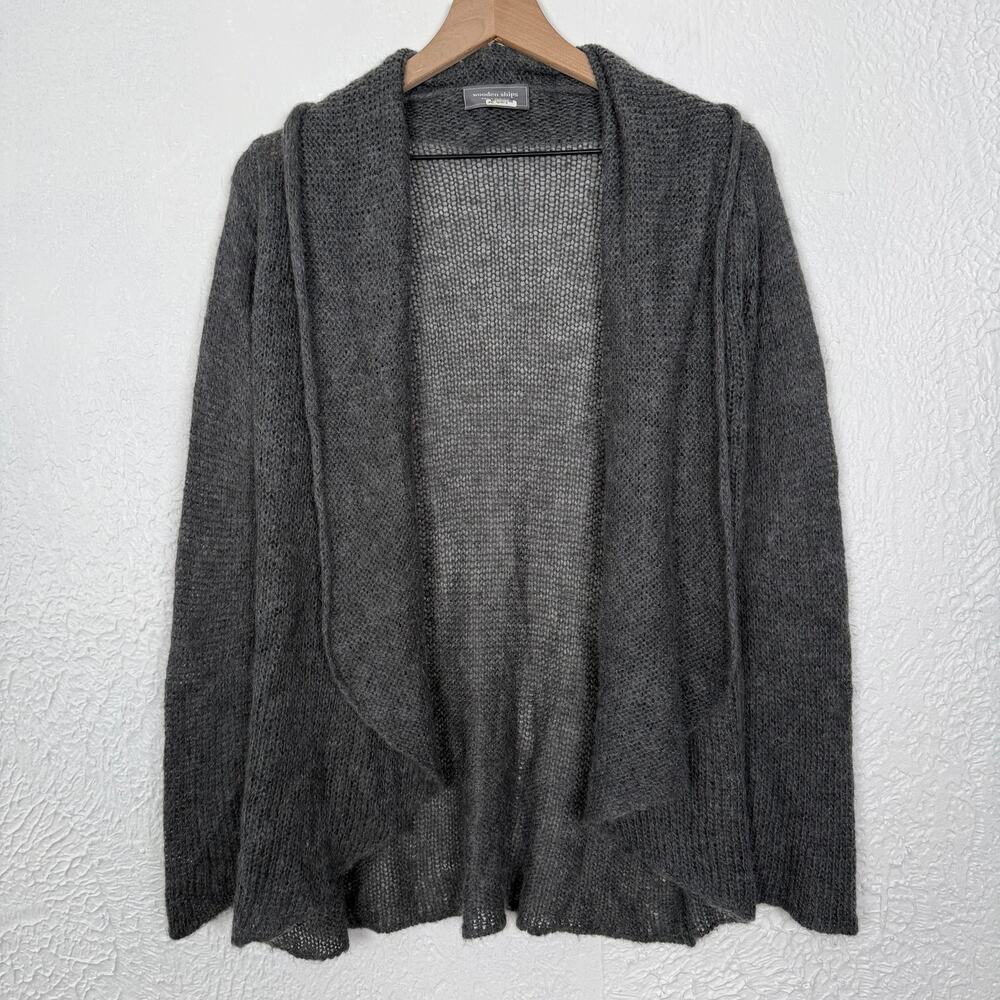 Wooden Ships Mohair Blend Open Front Cardigan Sweater Gray Size M/L